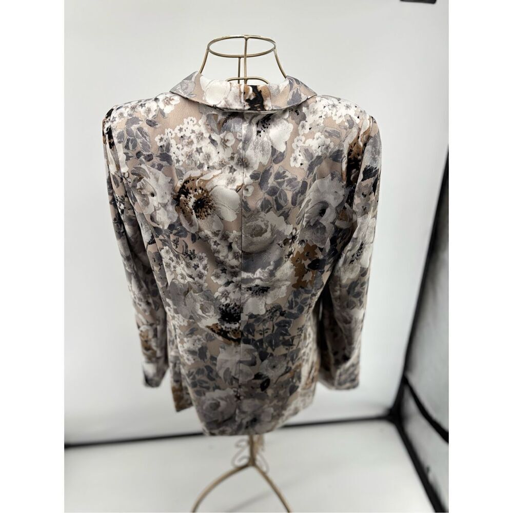 Calvin Klein Floral Print Open Front Blazer Women's Size 14 Gray White Black - Picture 13 of 13
